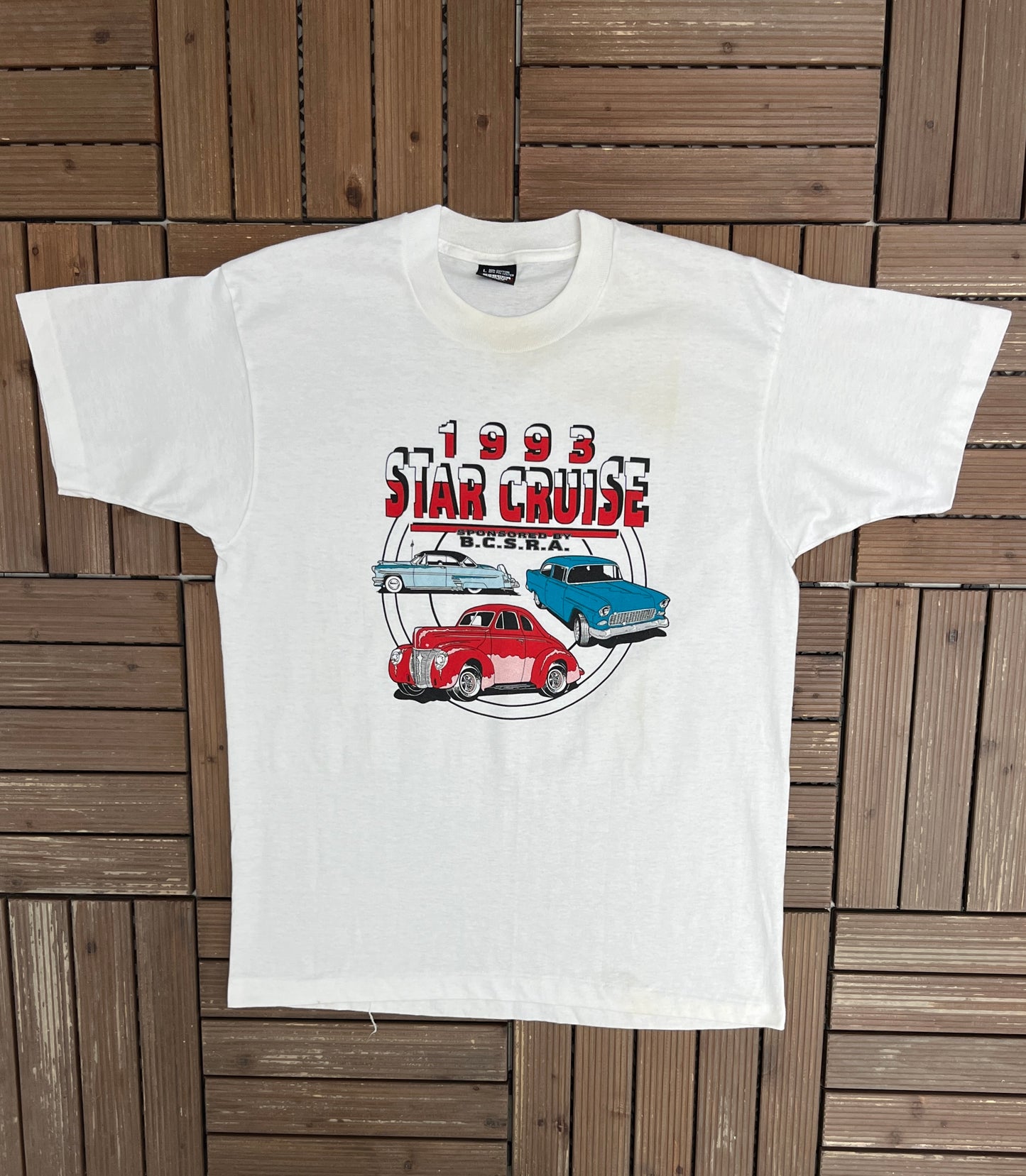 1993 Star Cruise Graphic Tee | Size Large | Vintage 1990s Car Show White T-Shirt |