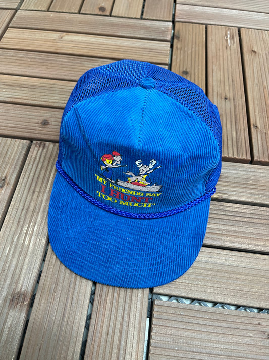 My Friends Say I Hunt Too Much Graphic Hat | Snap Back | Vintage 1990s Funny Blue Trucker Cap |