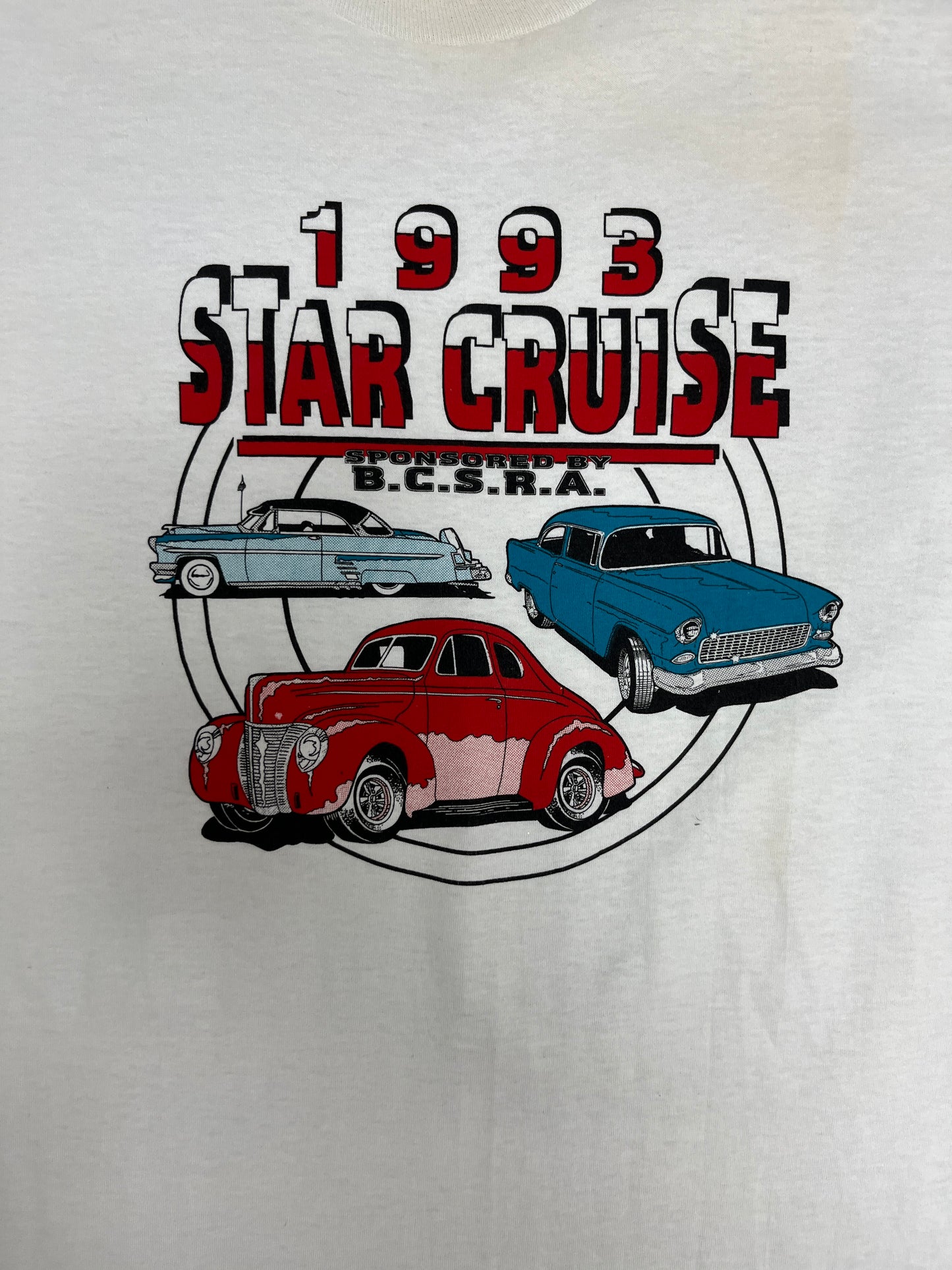 1993 Star Cruise Graphic Tee | Size Large | Vintage 1990s Car Show White T-Shirt |