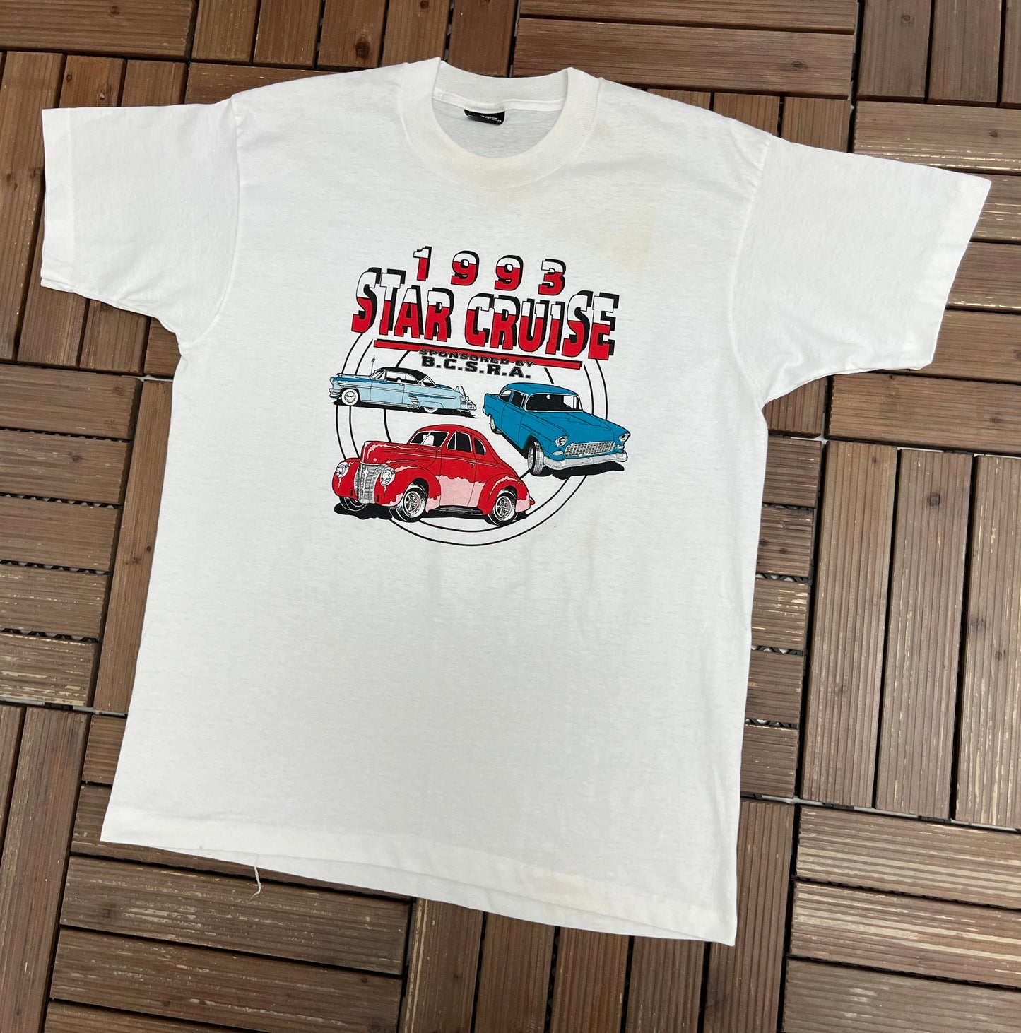 1993 Star Cruise Graphic Tee | Size Large | Vintage 1990s Car Show White T-Shirt |