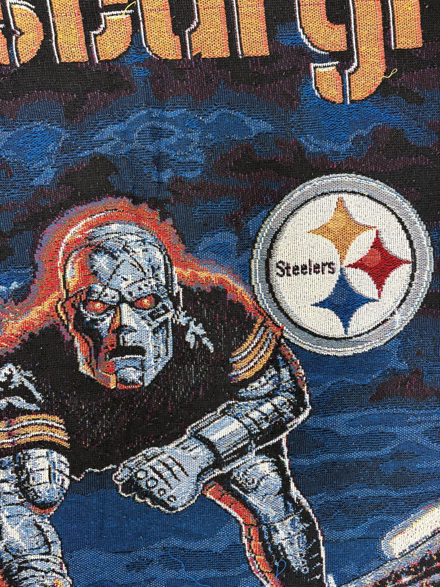Pittsburgh Steelers Woven Throw Blanket | 54" x 42" | Vintage 1990s NFL Football Tapestry |