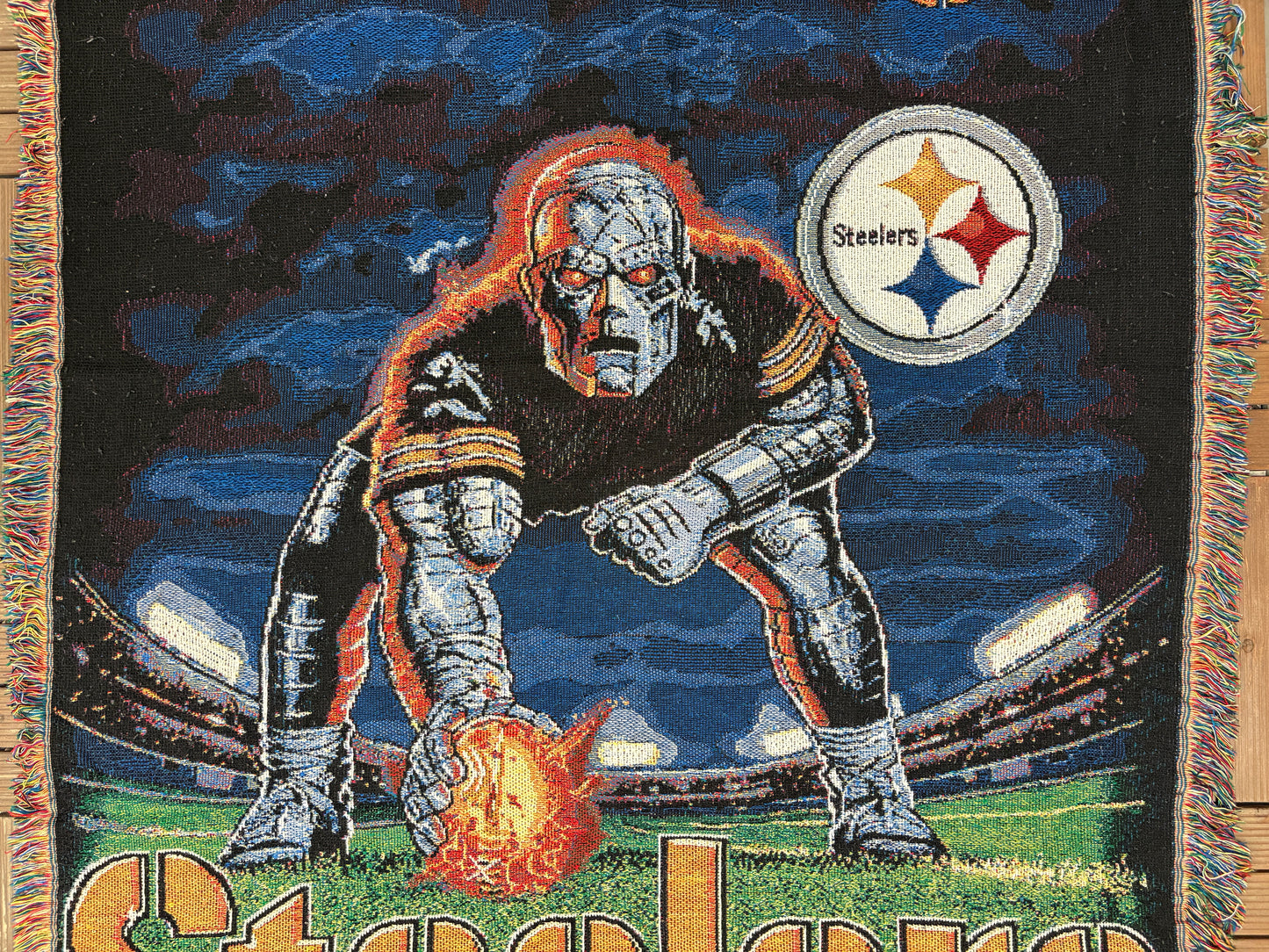 Pittsburgh Steelers Woven Throw Blanket | 54" x 42" | Vintage 1990s NFL Football Tapestry |