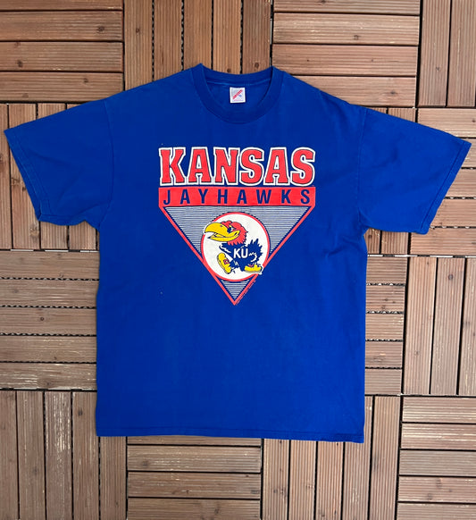 Kansas Jayhawks Graphic Tee | Size X-Large | Vintage 1980s College Basketball Blue T-Shirt |