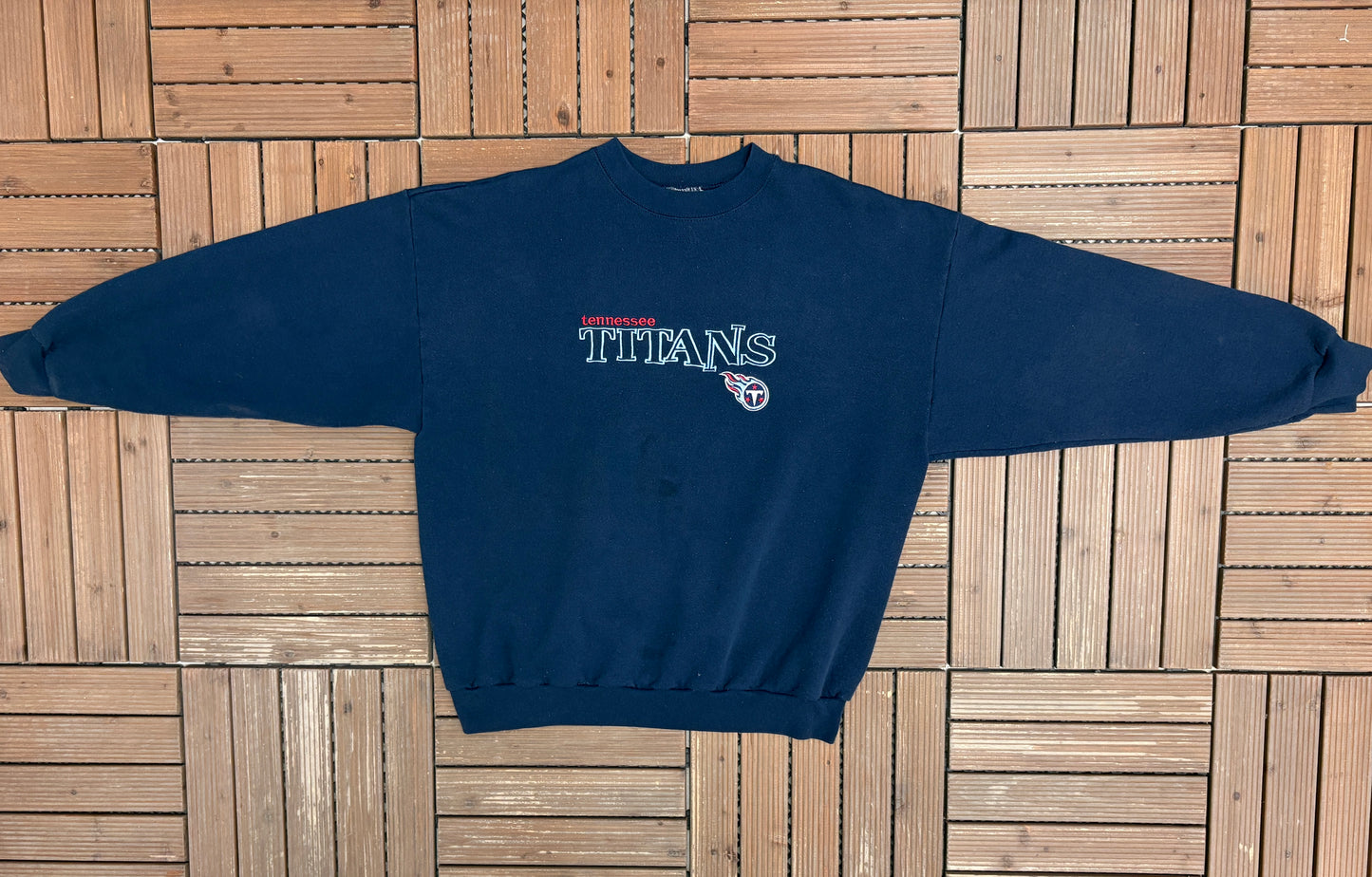 Tennessee Titans Embroidered Graphic Crewneck | Size Medium | Vintage 1990s NFL Football Blue Sweater |