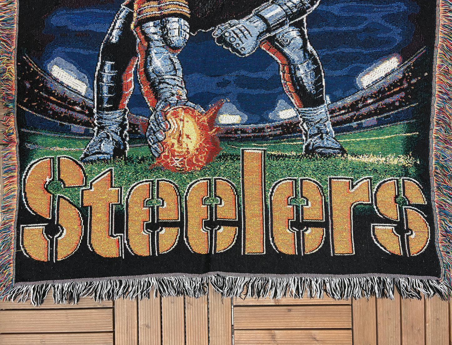 Pittsburgh Steelers Woven Throw Blanket | 54" x 42" | Vintage 1990s NFL Football Tapestry |