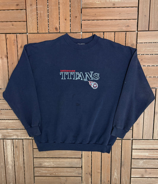 Tennessee Titans Embroidered Graphic Crewneck | Size Medium | Vintage 1990s NFL Football Blue Sweater |
