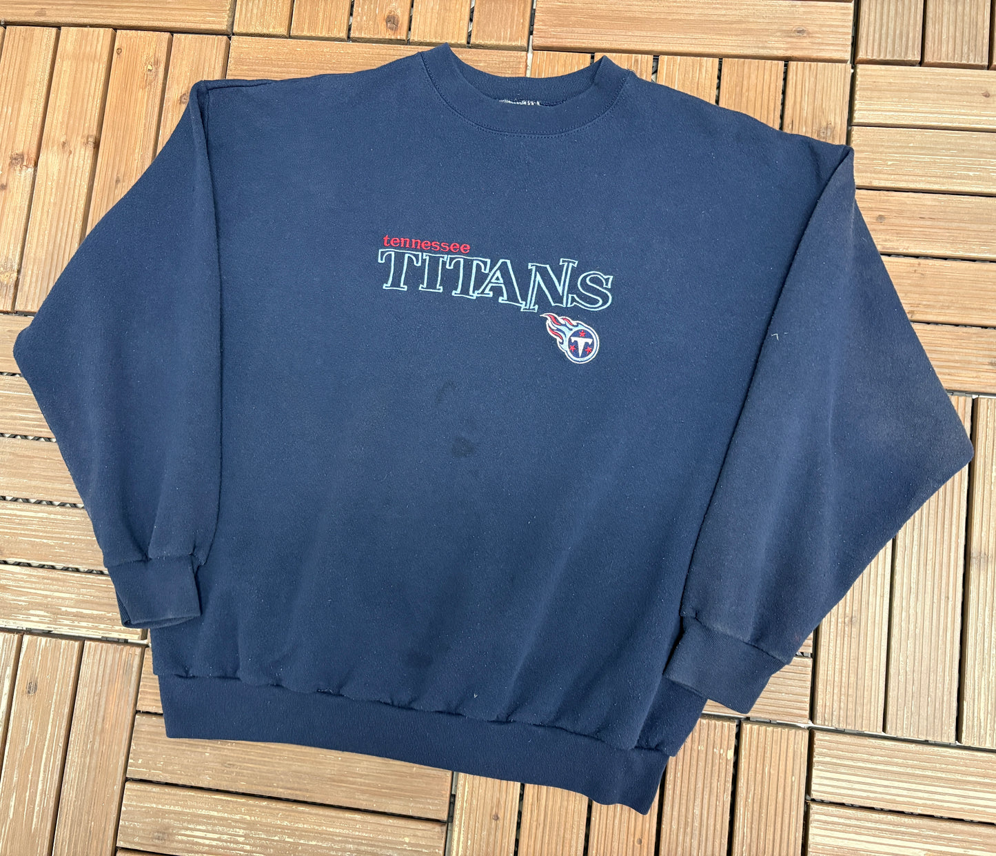 Tennessee Titans Embroidered Graphic Crewneck | Size Medium | Vintage 1990s NFL Football Blue Sweater |