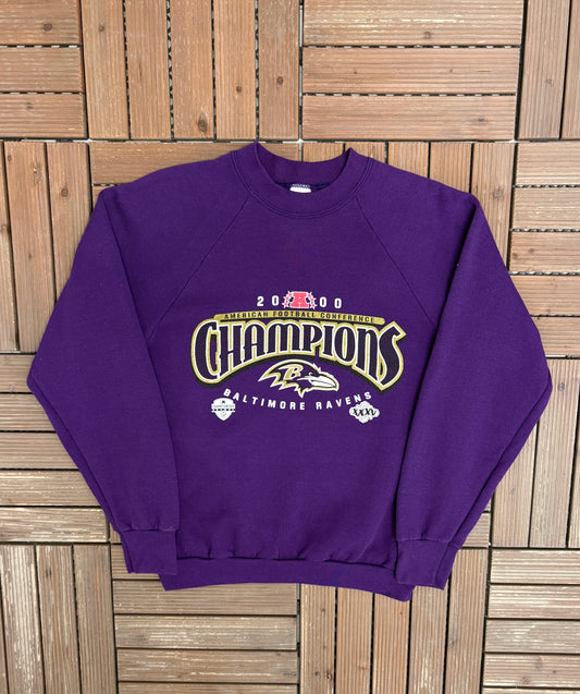 Baltimore Ravens AFC Champions 2000 Graphic Crewneck | Size Large | Vintage 2000s NFL Football Purple Sweater |