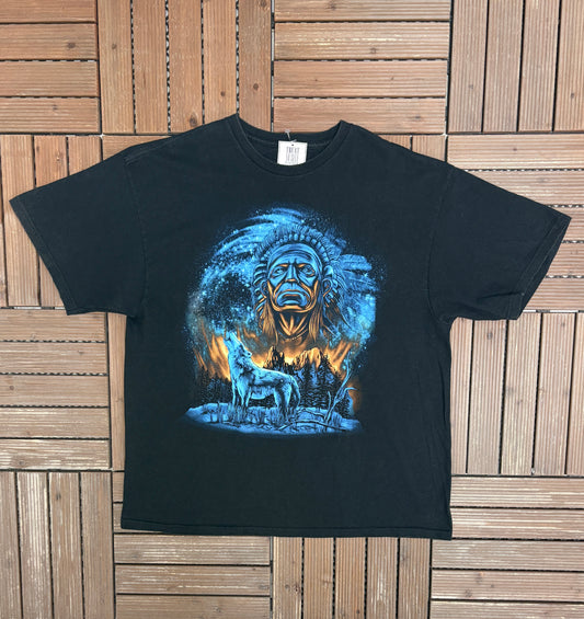 Wolves Howling Scenic Graphic Tee | Size X-Large | Vintage 2000s Animal Black T-Shirt |