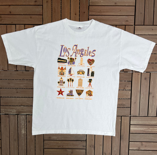 Los Angeles Tourist Sites Graphic Tee | Size X-Large | Vintage 2000s Tourist White T-Shirt |