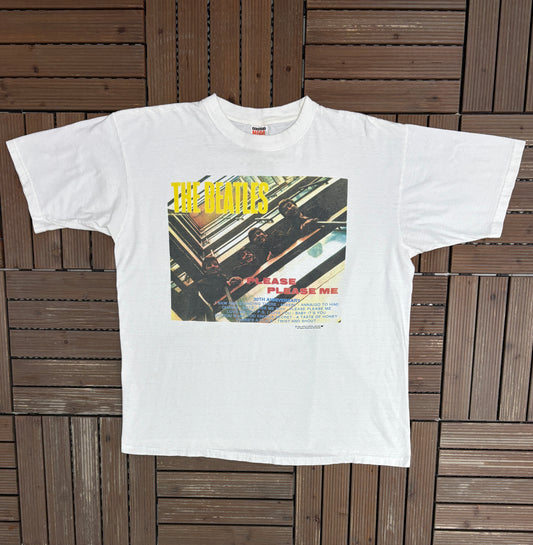 The Beatles Please Please Me Graphic Tee | Size X-Large | Vintage 1990s Rock Band Music White T-Shirt |