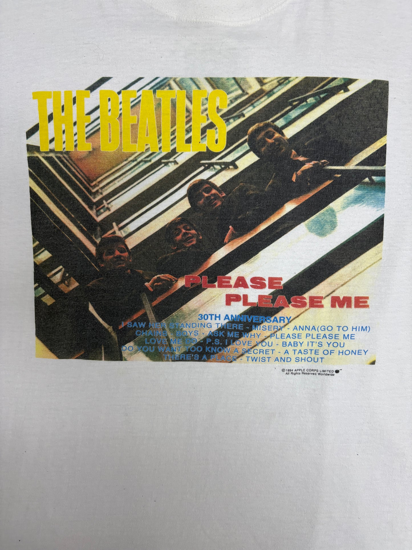 The Beatles Please Please Me Graphic Tee | Size X-Large | Vintage 1990s Rock Band Music White T-Shirt |