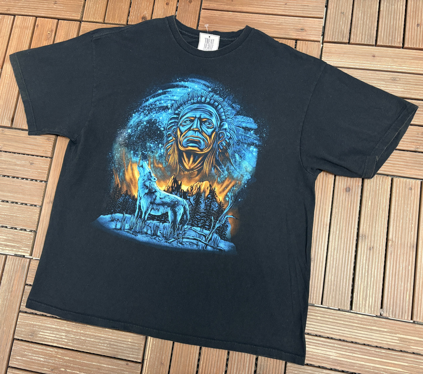 Wolves Howling Scenic Graphic Tee | Size X-Large | Vintage 2000s Animal Black T-Shirt |