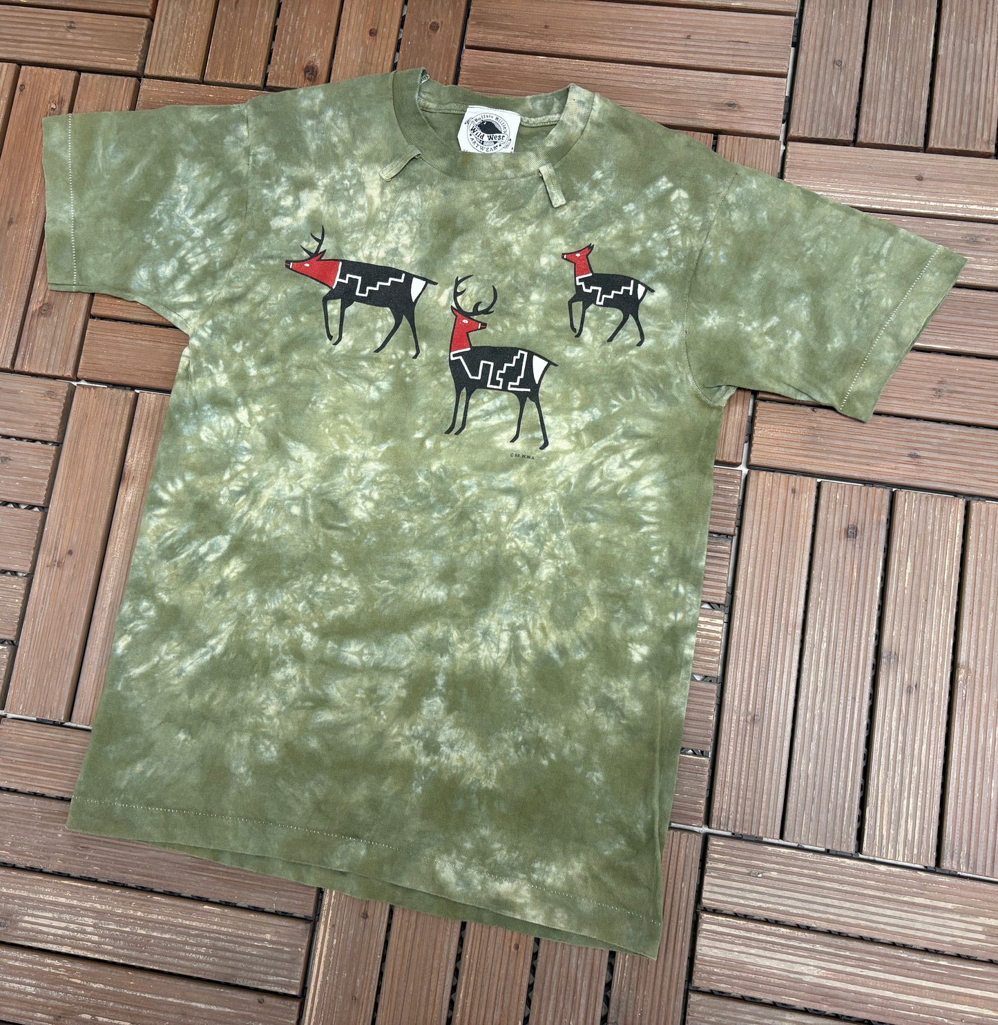 Buffalo Billie's Wild West Artwear Graphic Tee | Size Medium | Vintage 1980s Animal Green T-Shirt |