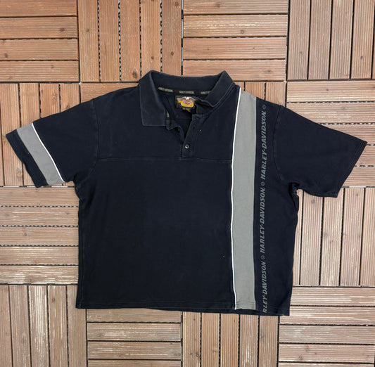 Harley Davidson Motorcycles Graphic Tee | Size XX-Large | Vintage 2000s Biker Motorcycle Collared Black T-Shirt |