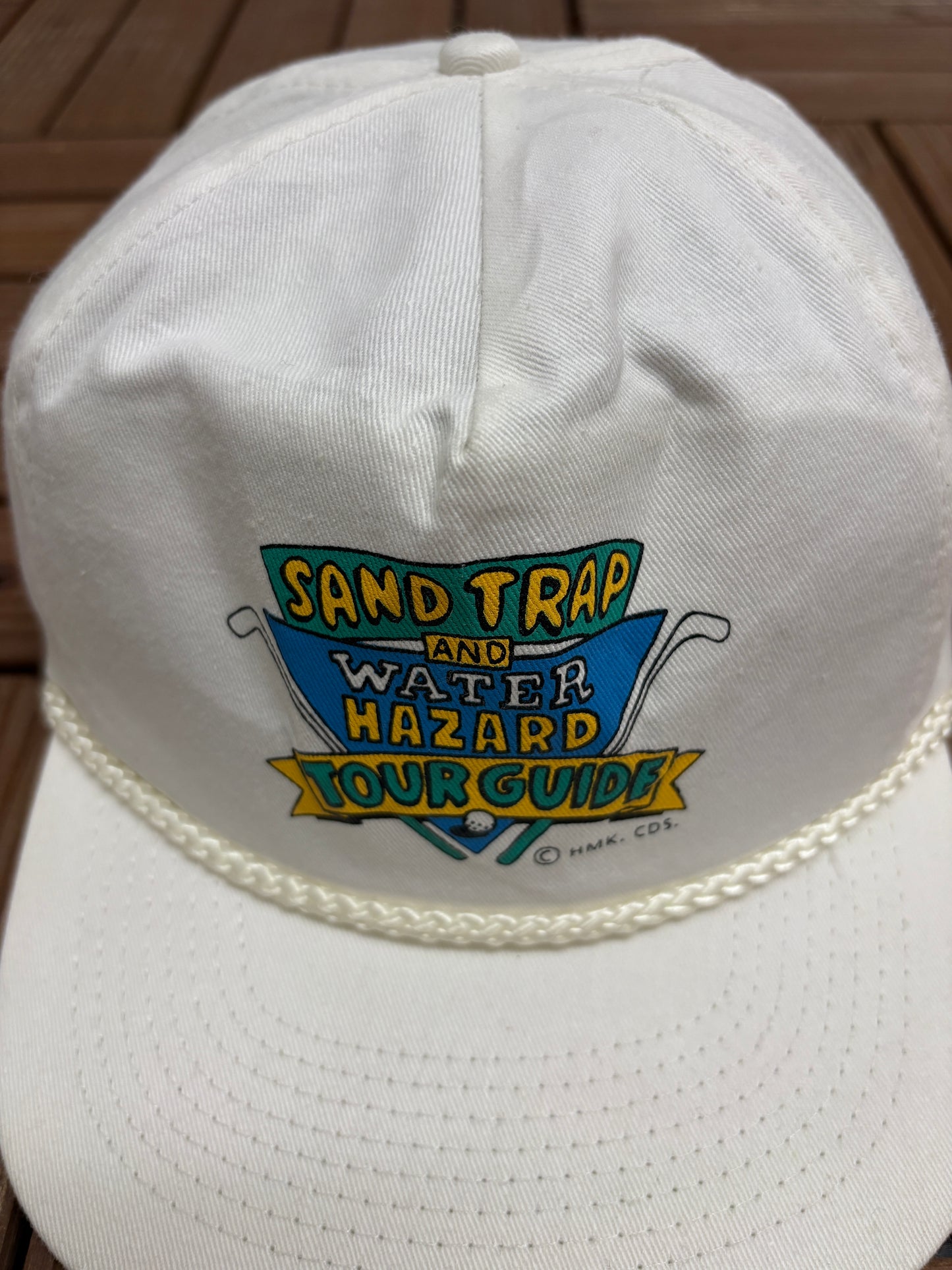Sand Trap & Water Hazard Tour Guide Graphic Hat | Snap Back | Vintage 1990s Golf White Cap |