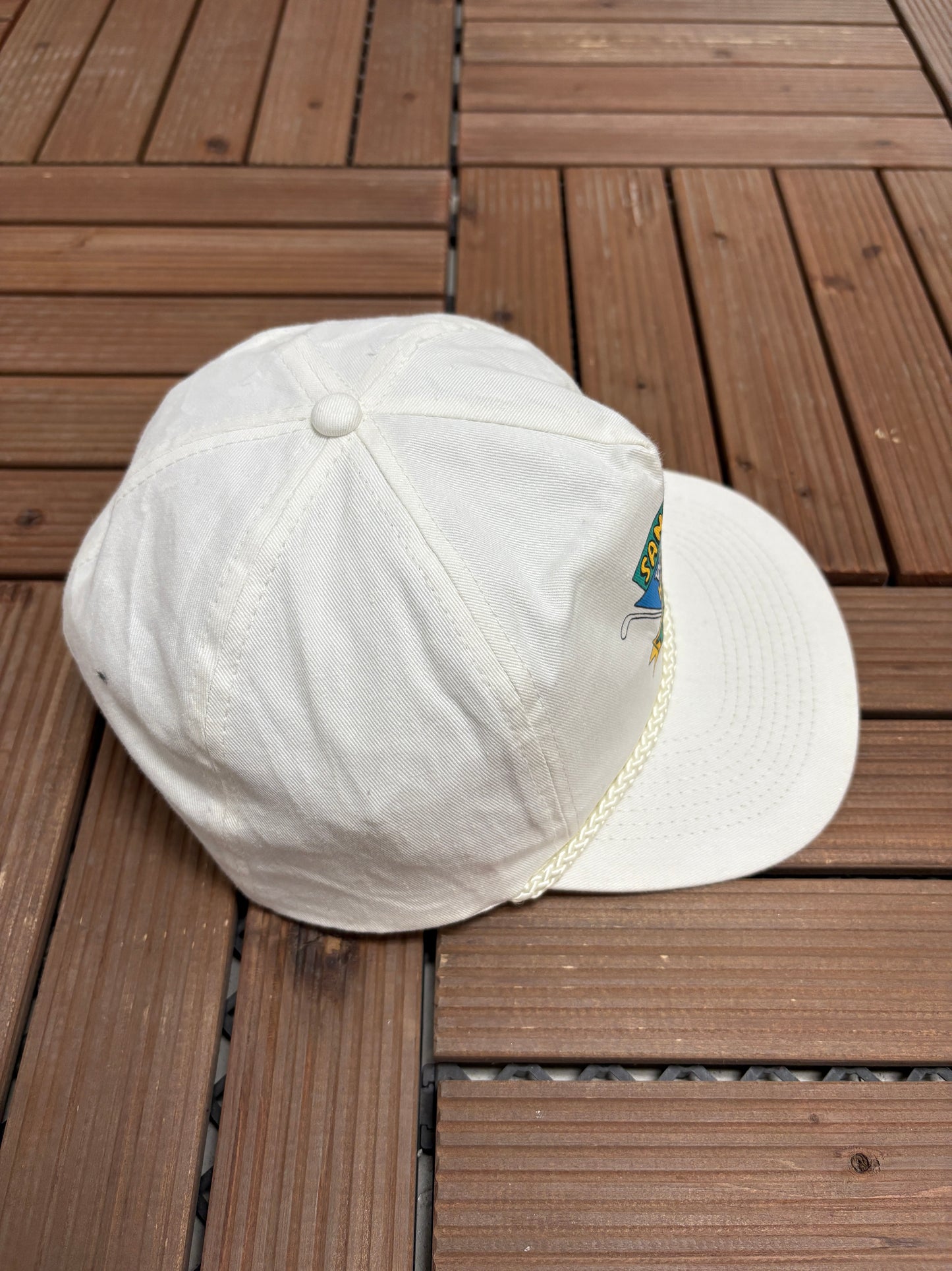 Sand Trap & Water Hazard Tour Guide Graphic Hat | Snap Back | Vintage 1990s Golf White Cap |