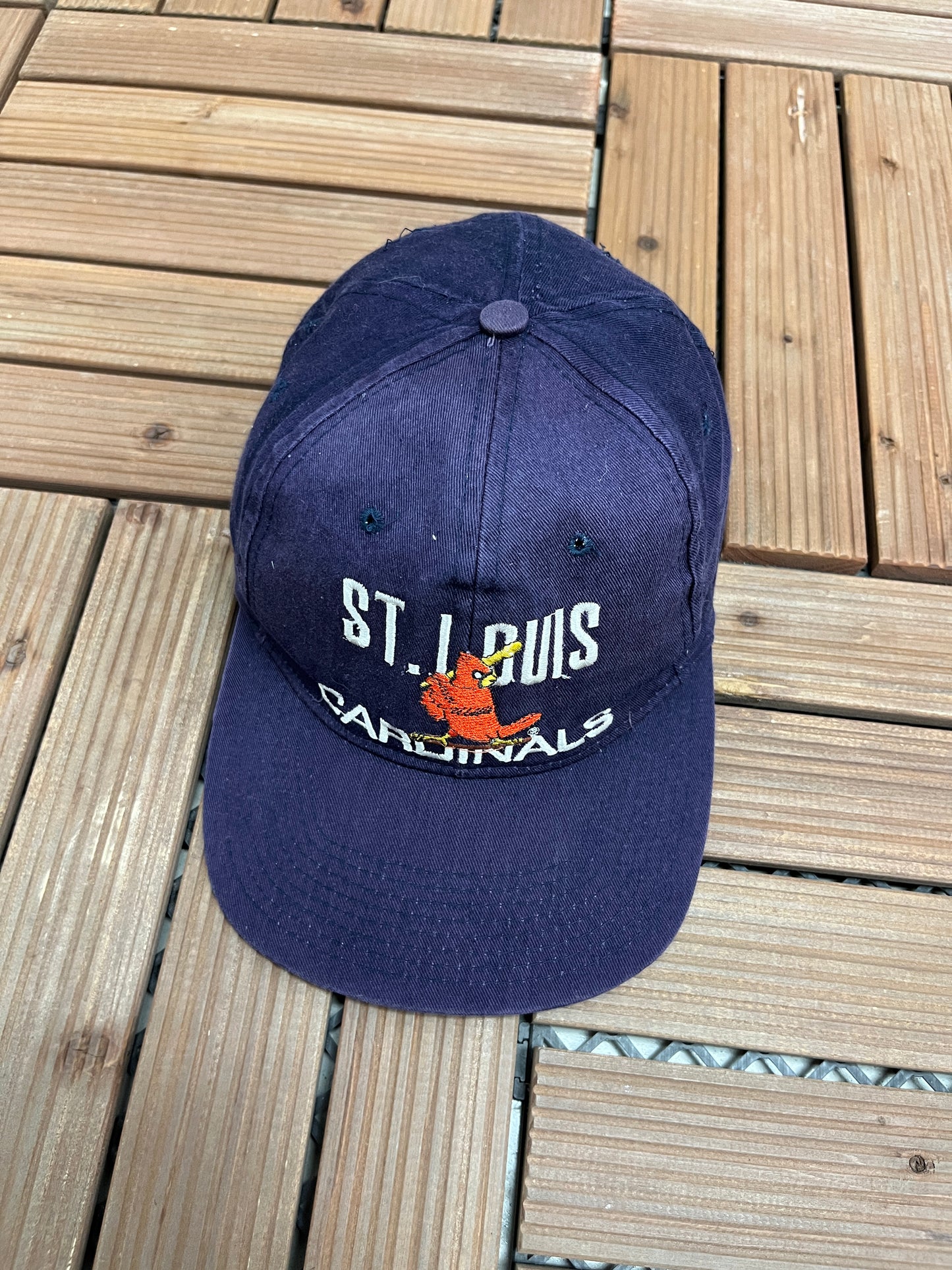 St. Louis Cardinals Embroidered Graphic Hat | Snap Back | Vintage 1990s MLB Baseball Blue Cap |