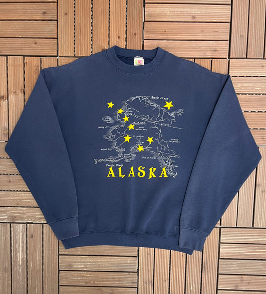 Alaska Flag Graphic Sweater | Size X-Large | Vintage 1990s Tourist Promotional Blue Sweater |