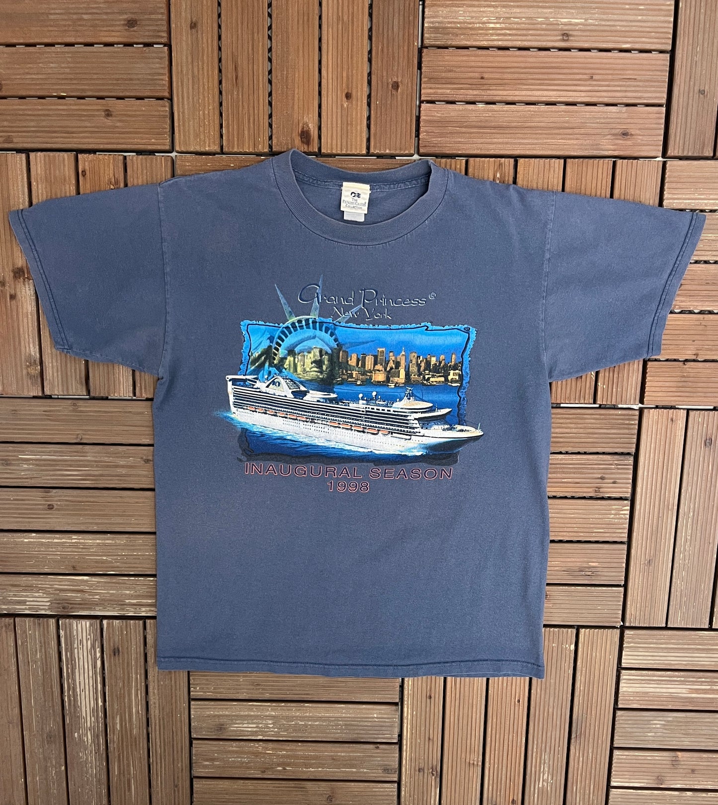 Grand Princess Cruises Inaugural Season 1998 Graphic Tee | Size Large | Vintage 1990s Promotional Blue T-Shirt |