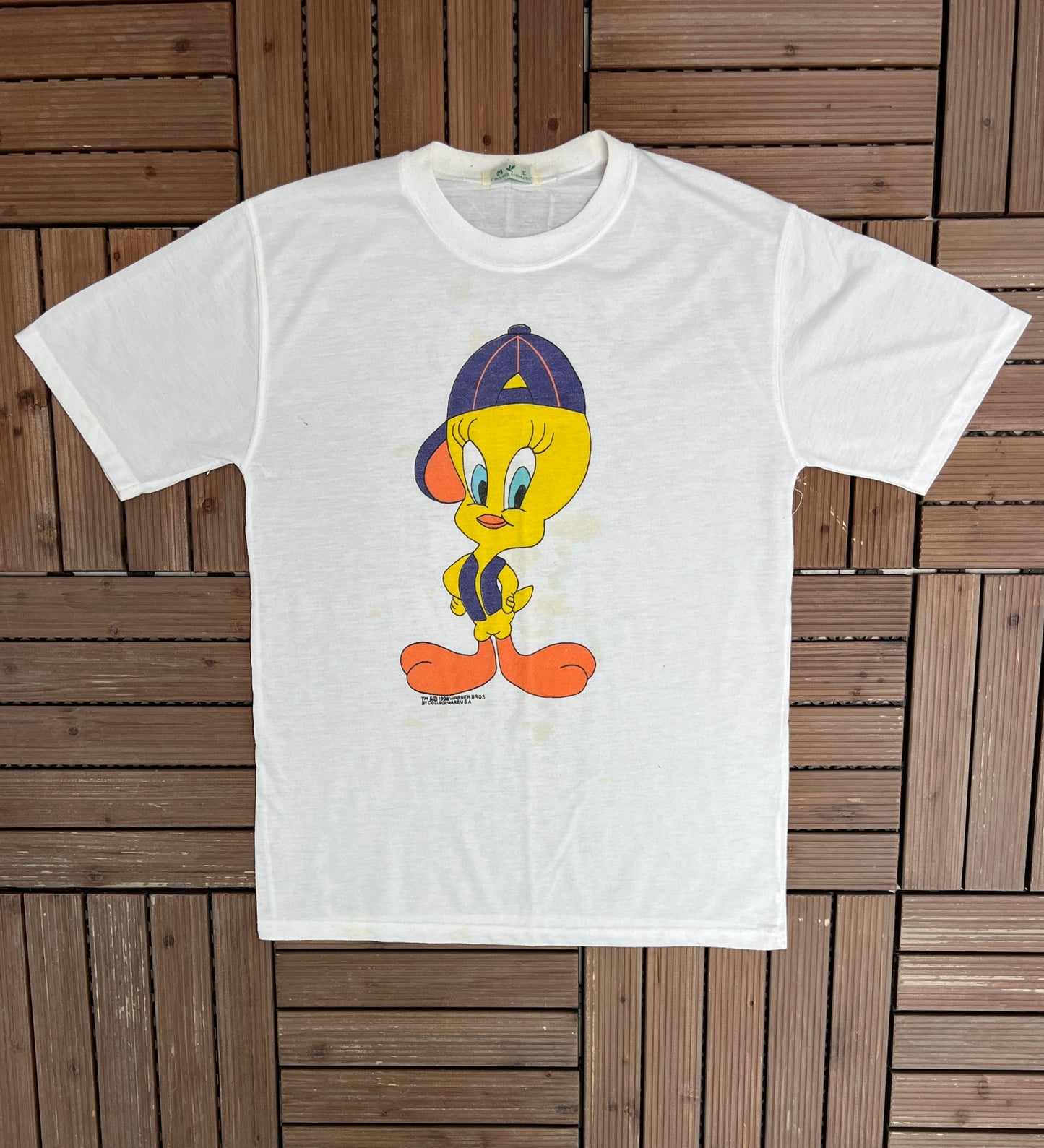 Tweety Bird Graphic Tee | Size Large | Vintage 1990s Looney Tunes Cartoon White T-Shirt |