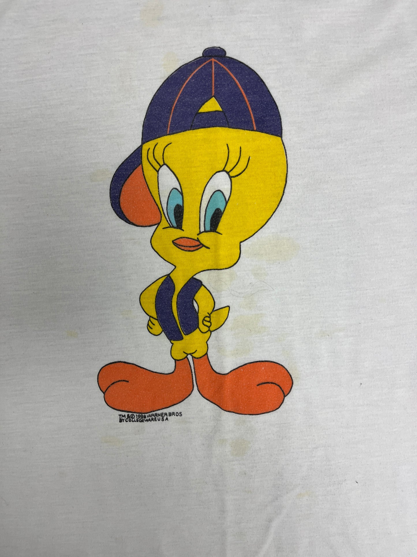 Tweety Bird Graphic Tee | Size Large | Vintage 1990s Looney Tunes Cartoon White T-Shirt |