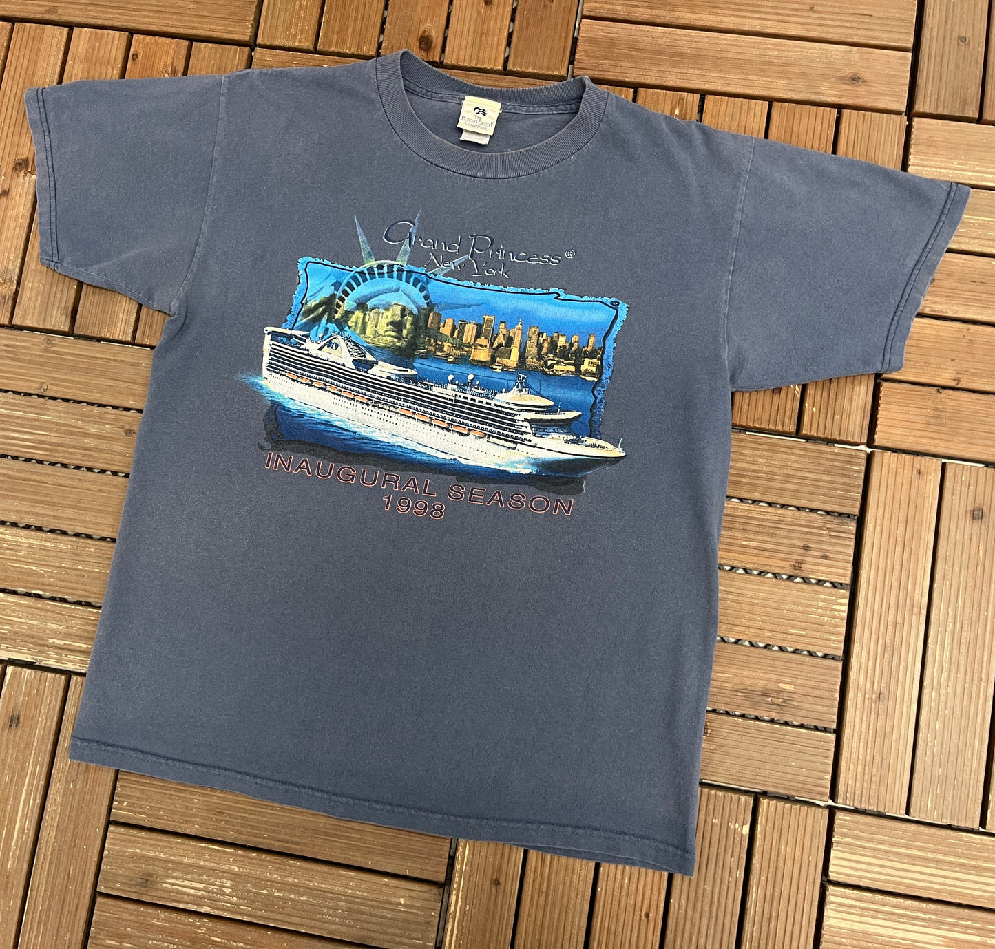 Grand Princess Cruises Inaugural Season 1998 Graphic Tee | Size Large | Vintage 1990s Promotional Blue T-Shirt |