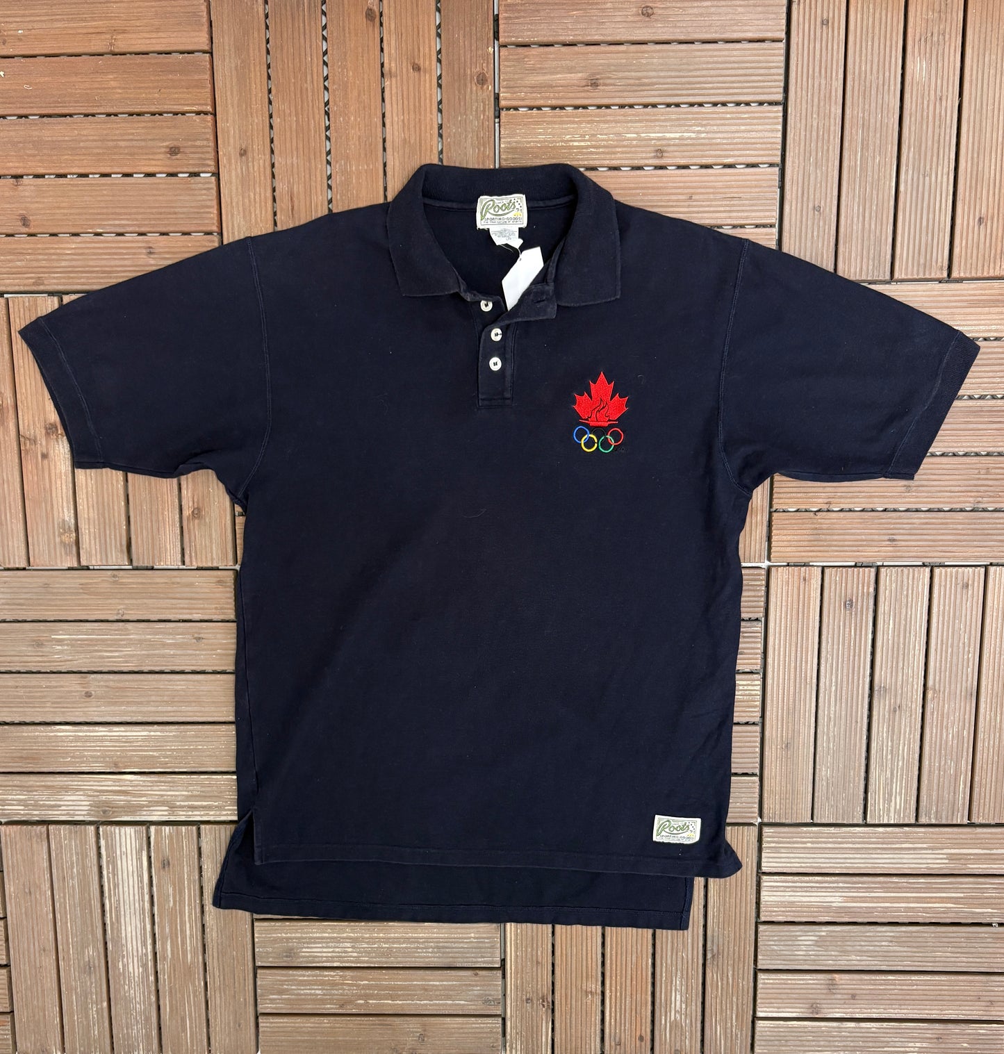 Canada Olympic Team Embroidered Graphic Tee | Size Large | Vintage 2000s Blue Collared T-Shirt |