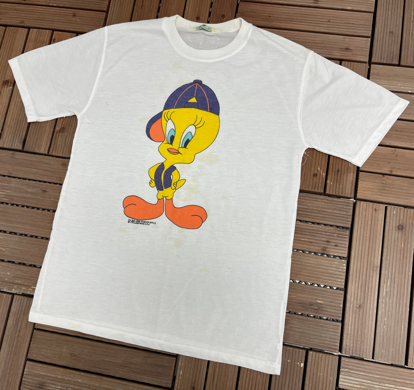 Tweety Bird Graphic Tee | Size Large | Vintage 1990s Looney Tunes Cartoon White T-Shirt |