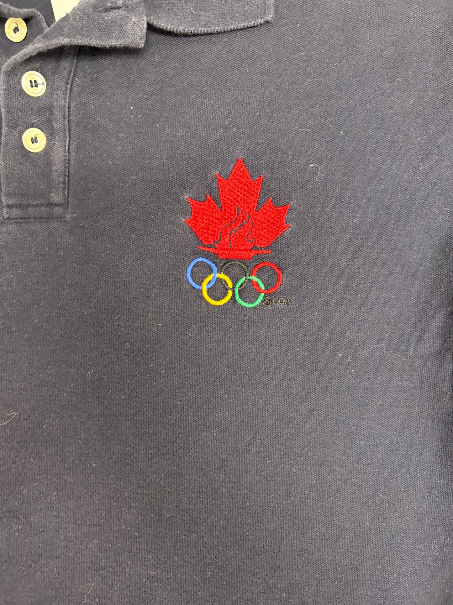 Canada Olympic Team Embroidered Graphic Tee | Size Large | Vintage 2000s Blue Collared T-Shirt |