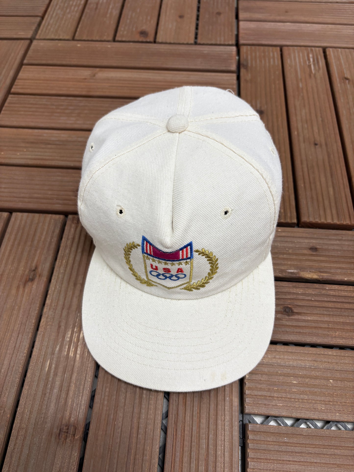 United States Olympics Graphic Hat | Metal Clasp | Vintage 1990s Promotional White Cap |