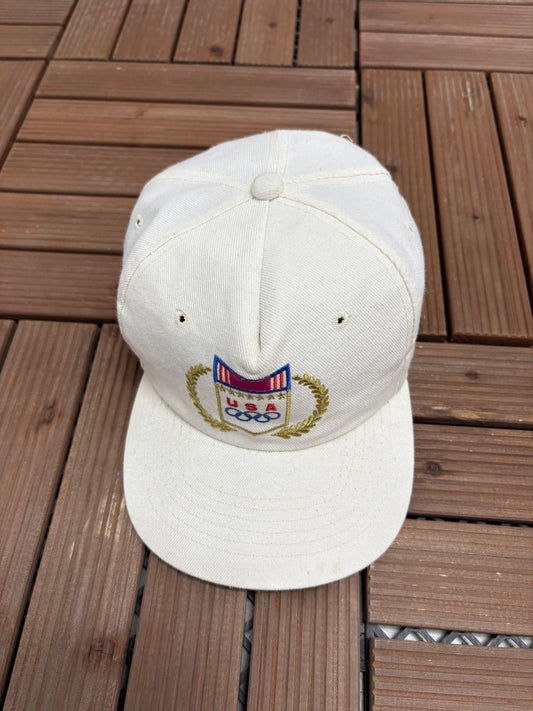 United States Olympics Graphic Hat | Metal Clasp | Vintage 1990s Promotional White Cap |