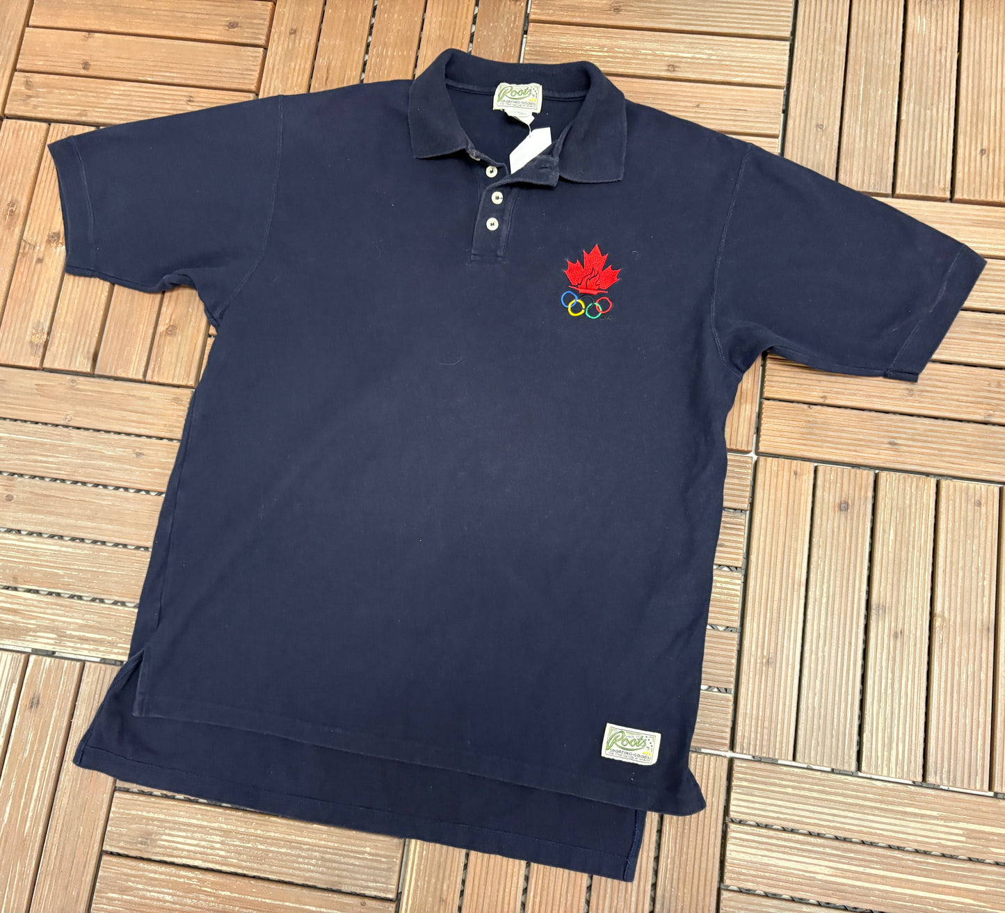 Canada Olympic Team Embroidered Graphic Tee | Size Large | Vintage 2000s Blue Collared T-Shirt |