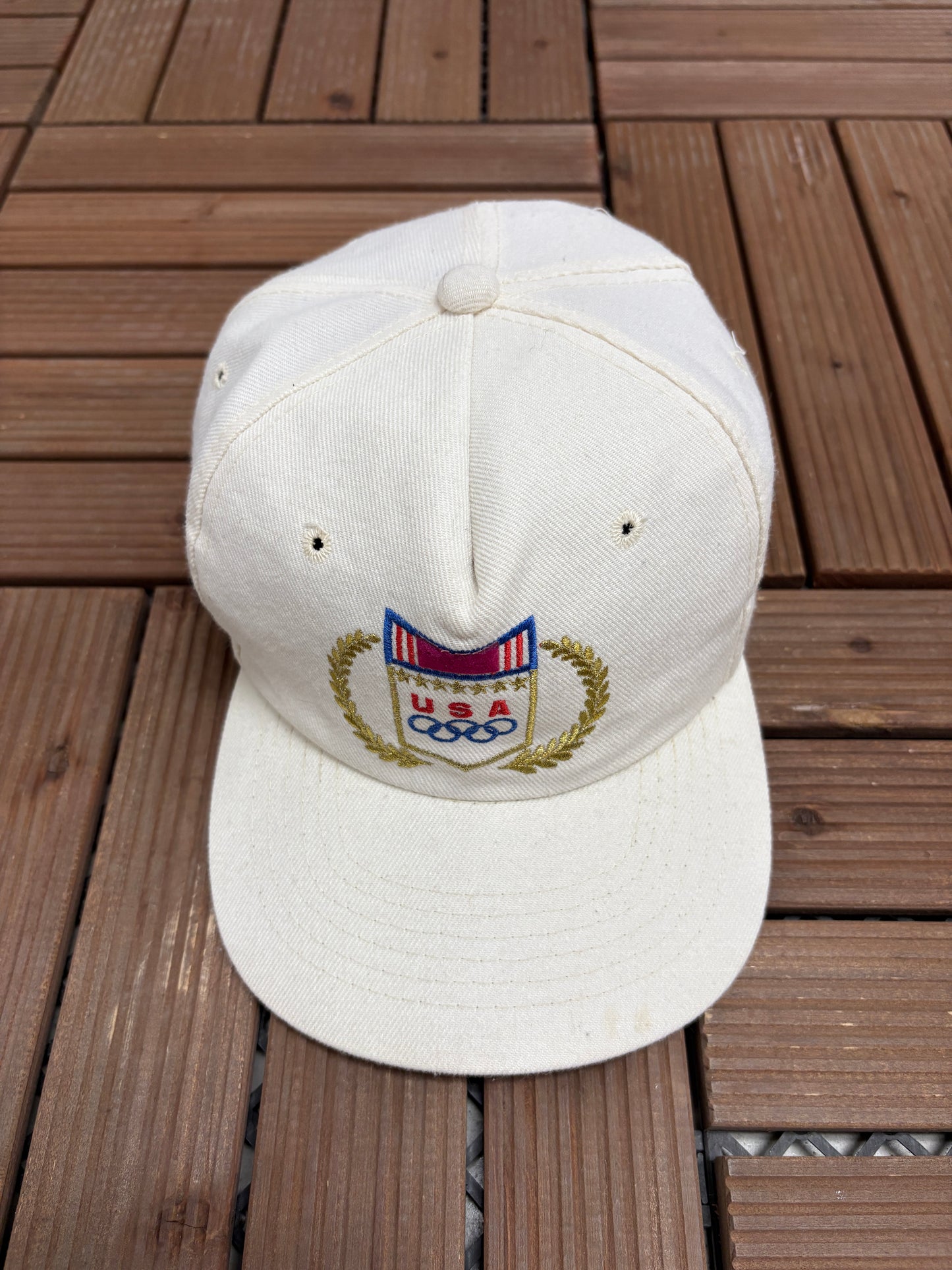 United States Olympics Graphic Hat | Metal Clasp | Vintage 1990s Promotional White Cap |