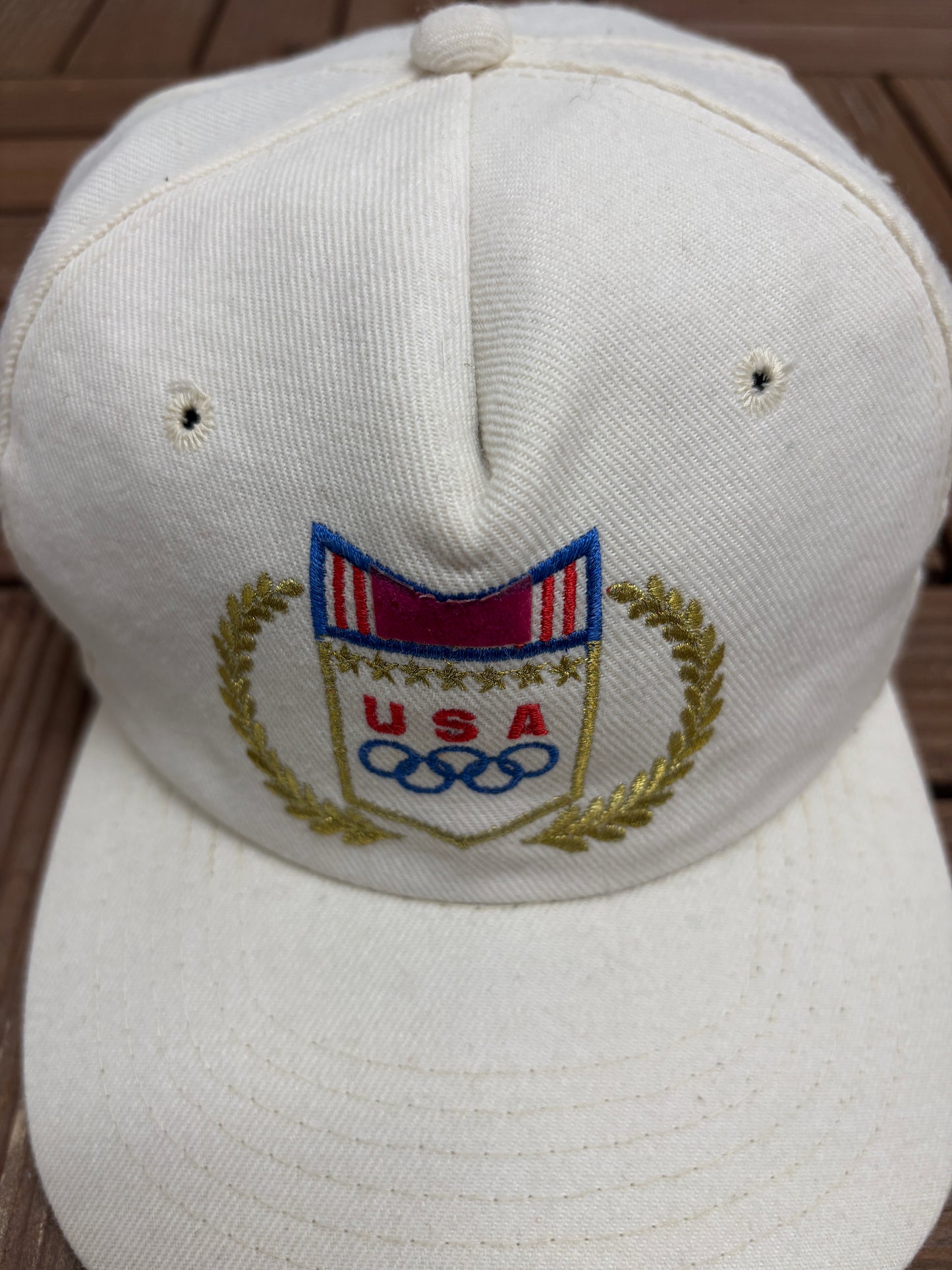 United States Olympics Graphic Hat | Metal Clasp | Vintage 1990s Promotional White Cap |