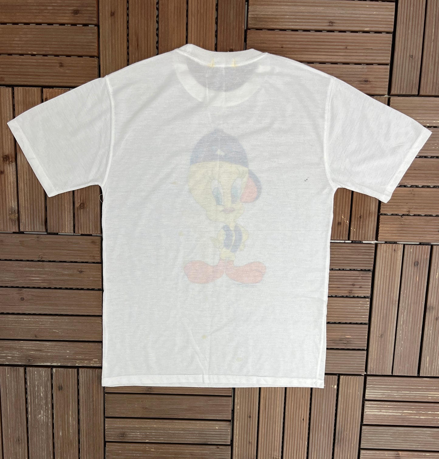 Tweety Bird Graphic Tee | Size Large | Vintage 1990s Looney Tunes Cartoon White T-Shirt |