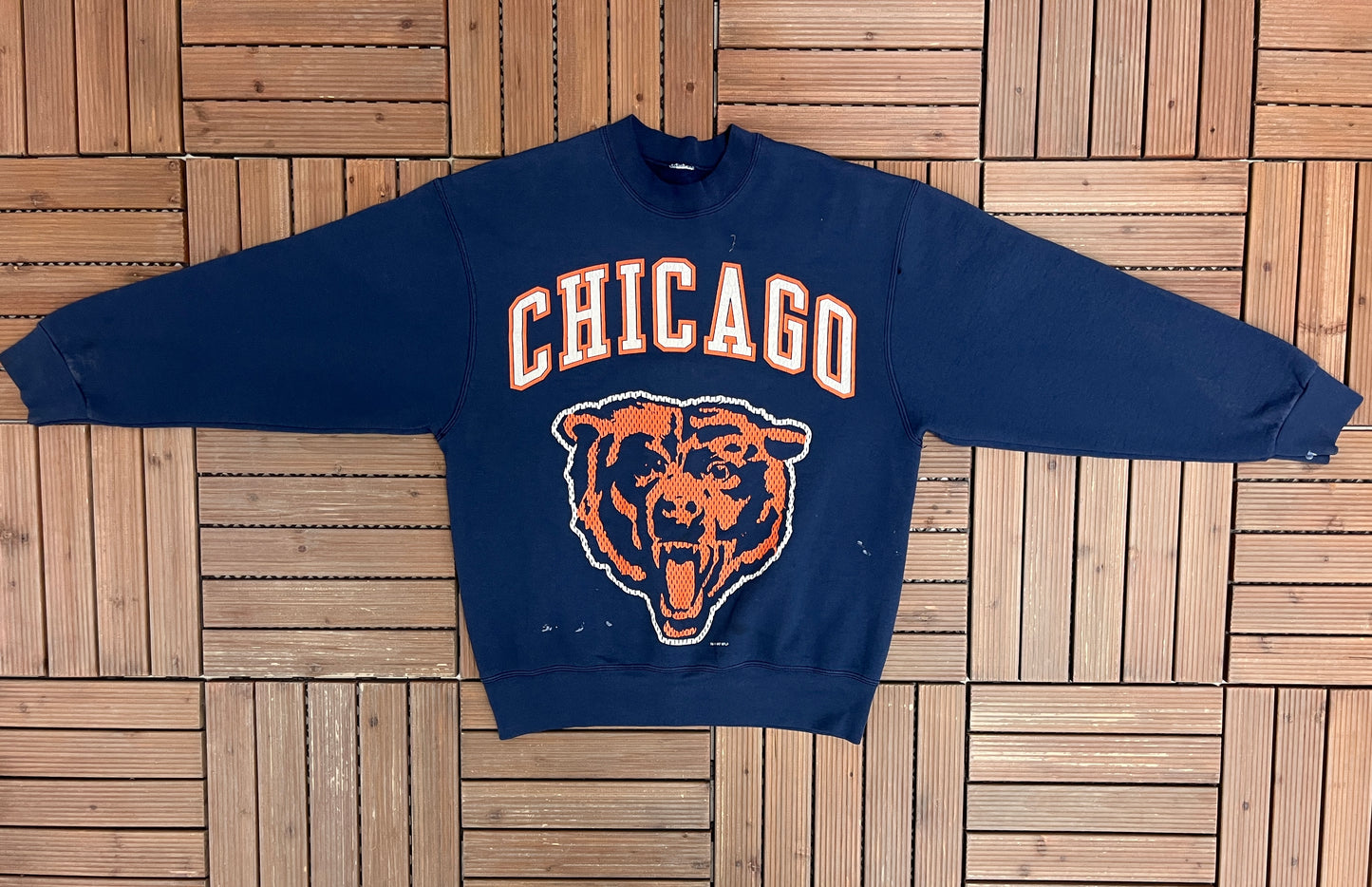 Chicago Bears Graphic Crewneck | Size Large | Vintage 1990s NFL Football Blue Sweater |