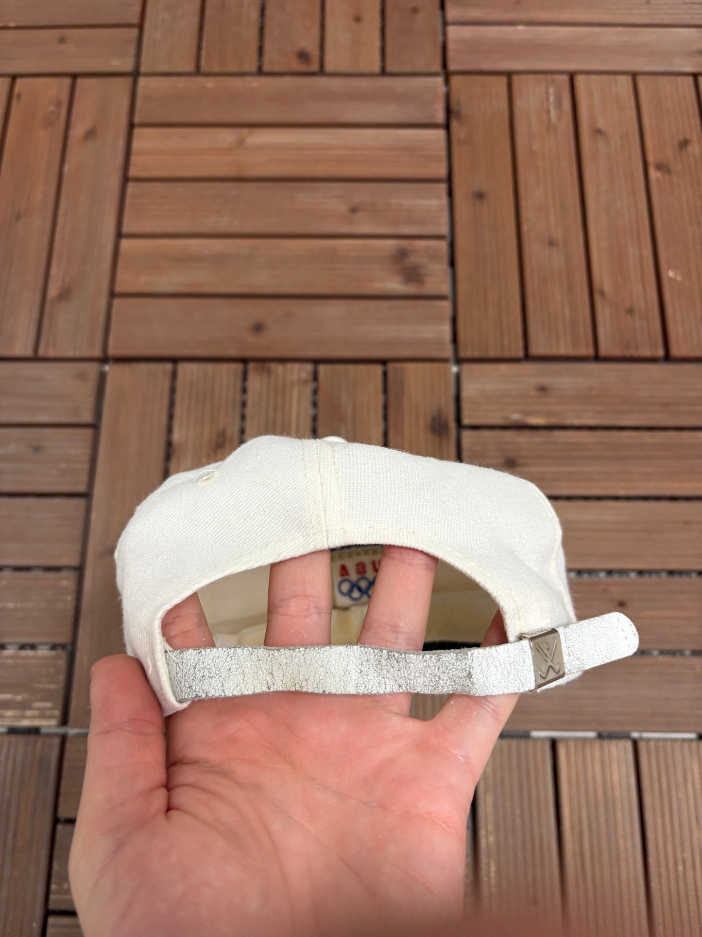 United States Olympics Graphic Hat | Metal Clasp | Vintage 1990s Promotional White Cap |