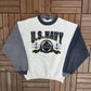 U.S. Navy Great Lakes Graphic Crewneck | Size Large | Vintage 1990s Made in USA Grey Sweater |