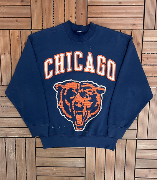 Chicago Bears Graphic Crewneck | Size Large | Vintage 1990s NFL Football Blue Sweater |