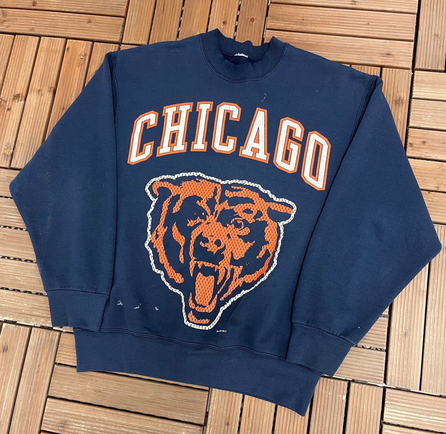 Chicago Bears Graphic Crewneck | Size Large | Vintage 1990s NFL Football Blue Sweater |