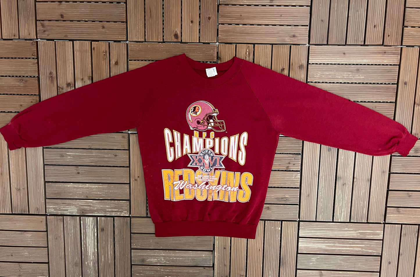 Washington Redskins Super Bowl XXVI Graphic Crewneck | Size Medium | Vintage 1990s NFL Football Red Sweater |