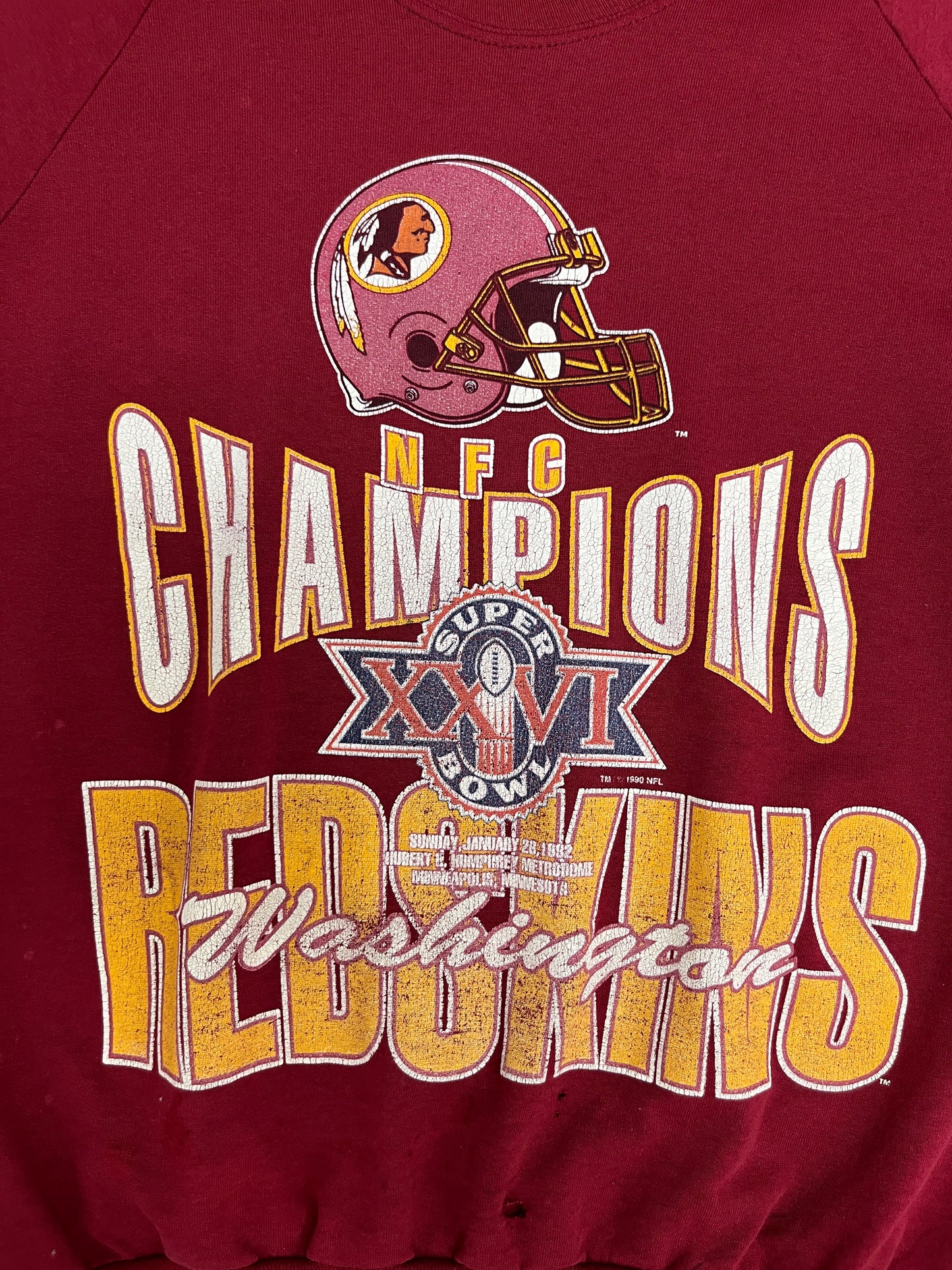 Washington Redskins Super Bowl XXVI Graphic Crewneck | Size Medium | Vintage 1990s NFL Football Red Sweater |