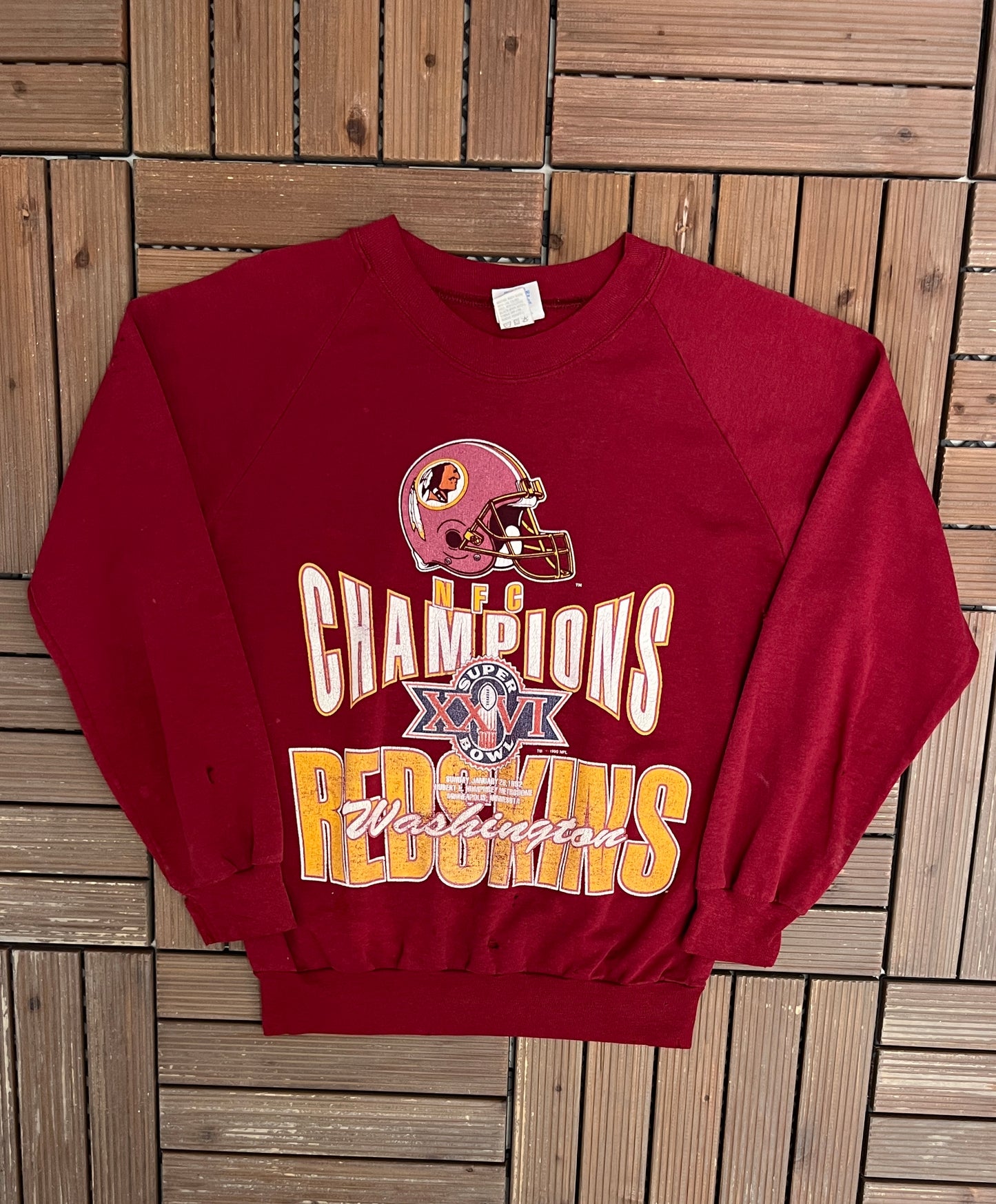 Washington Redskins Super Bowl XXVI Graphic Crewneck | Size Medium | Vintage 1990s NFL Football Red Sweater |