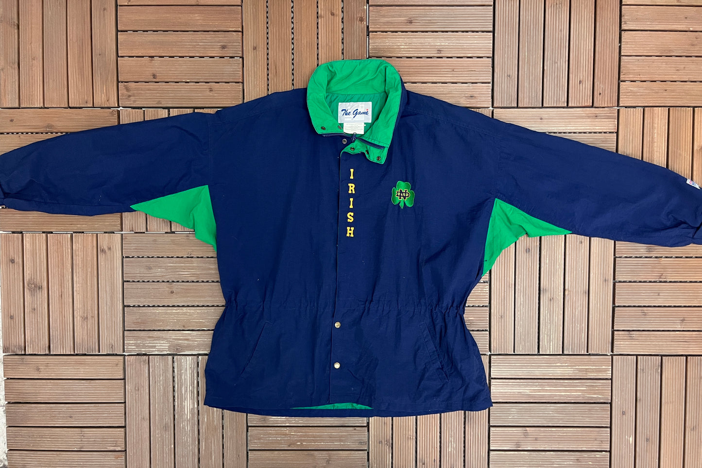 Notre Dame Fighting Irish Graphic Jacket | Size Large | Vintage 1990s College Blue Jacket |