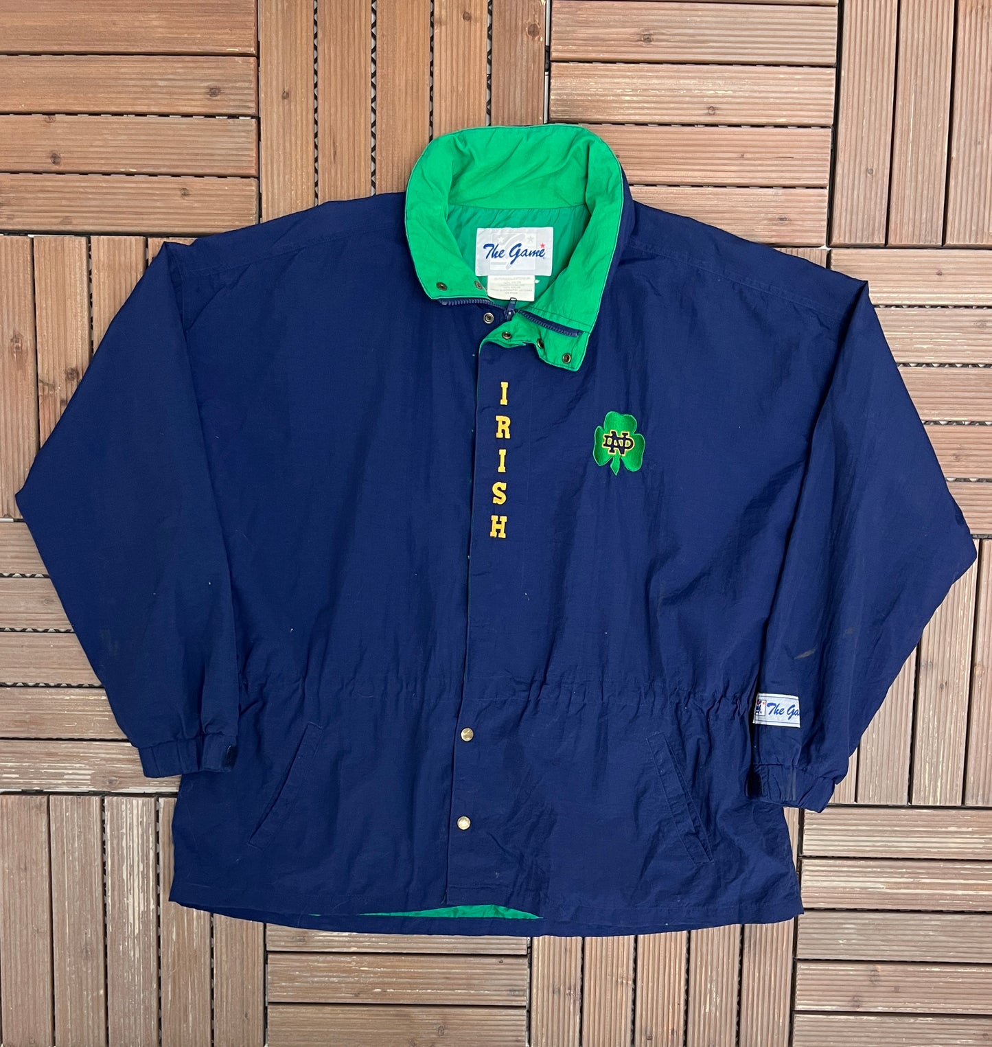 Notre Dame Fighting Irish Graphic Jacket | Size Large | Vintage 1990s College Blue Jacket |