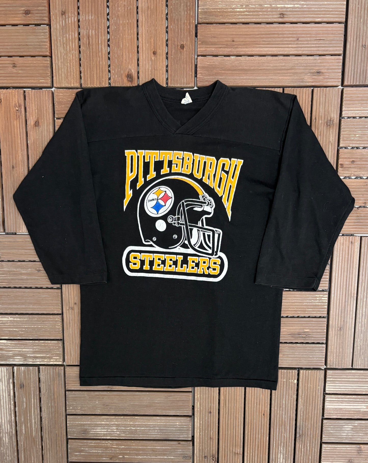 Pittsburgh Steelers Graphic Tee | Size Medium | Vintage 1980s NFL Football Black T-Shirt |