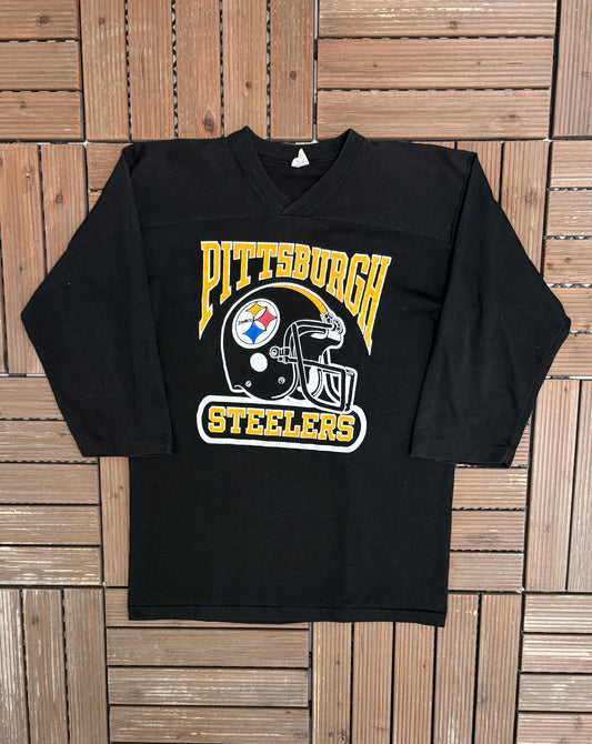 Pittsburgh Steelers Graphic Tee | Size Medium | Vintage 1980s NFL Football Black T-Shirt |