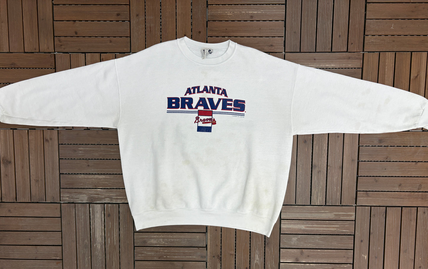 Atlanta Braves Graphic Crewneck | Size XX-Large | Vintage 2000s MLB Baseball White Sweater |