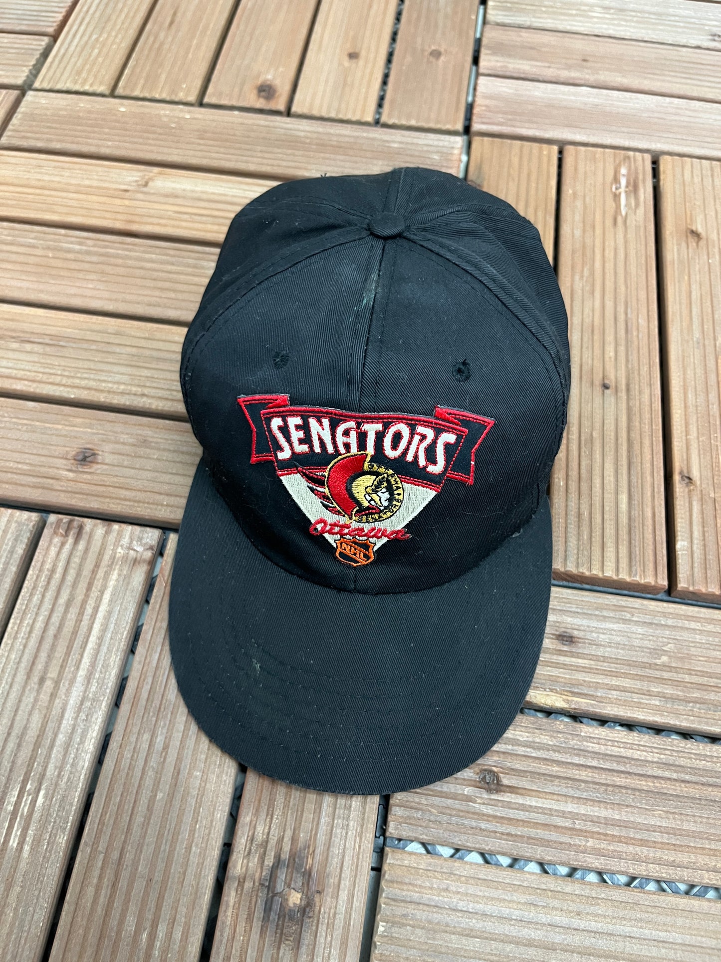 Ottawa Senators Embroidered Graphic Hat | Snap Back | Vintage 1990s NHL Hockey Black Cap |